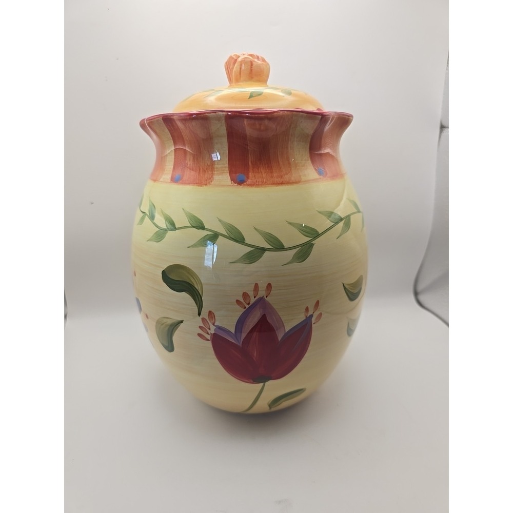 Pfaltzgraff Napoli Yellow Floral Hand Painted Canister 8 1/2 Inches High
